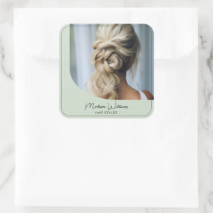 Modern Hair Stylist Salon Custom Photo Script Square Sticker