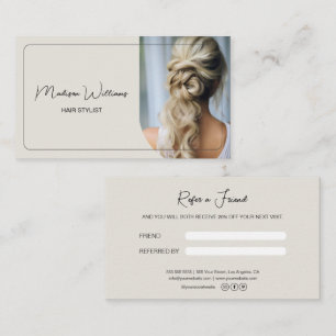 Modern Hair Stylist Salon Neutral Beige Referral Card