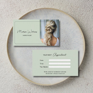 Modern Hair Stylist Salon Sage Green Appointment Card