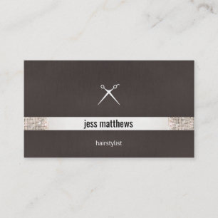 Modern Hair Stylist Scissors Logo Silver Sequin Business Card