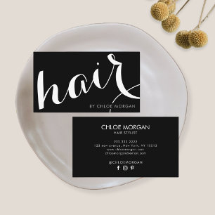 Modern hair stylist script black and white business card
