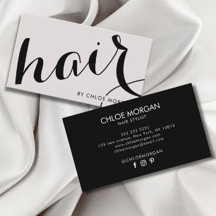 Modern hair stylist script pearl pink  business card