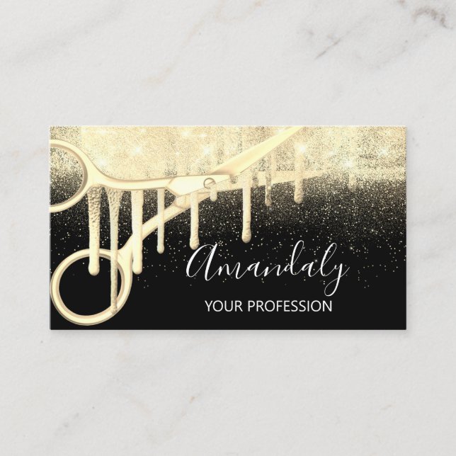 Modern Hairdresser Coiffeur Scissors Black Gold Business Card (Front)