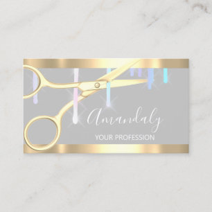 Modern Hairdresser Coiffeur Scissors Drips Grey Business Card