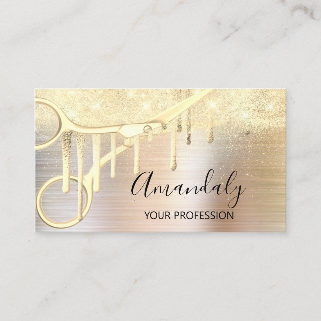 Modern Hairdresser Coiffeur Scissors Rose Gold Business Card (Front)