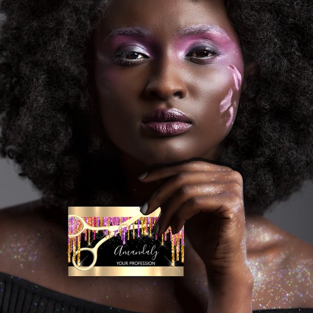 Modern Hairdresser Scissors Purple Glitter Black Business Card (Modern Hairdresser Scissors Purple Glitter Black Business Card)