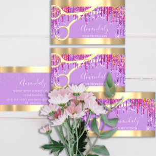 Modern Hairdresser Scissors Purple Glitter Violet Business Card