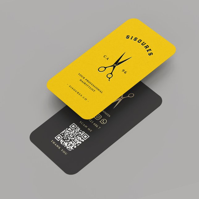Modern Hairstylist Barber Yellow Black Scissors Business Card (Modern Hairstylist Barber Yellow Black Scissors Business Card
)