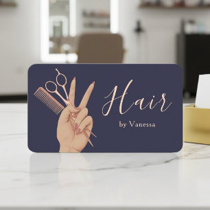 Modern Hairstylist Hairdresser Chic Navy Rose Gold Business Card