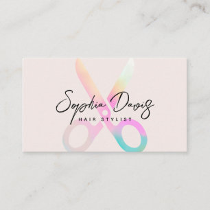Modern Hairstylist Holograph Scissors Logo Script  Business Card