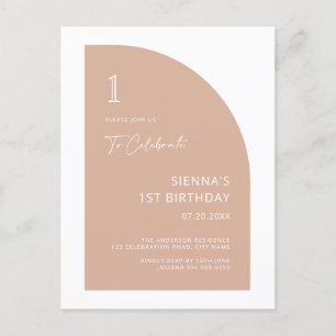 Modern Half Arch Blush Pink Girl 1st Birthday Invi Postcard