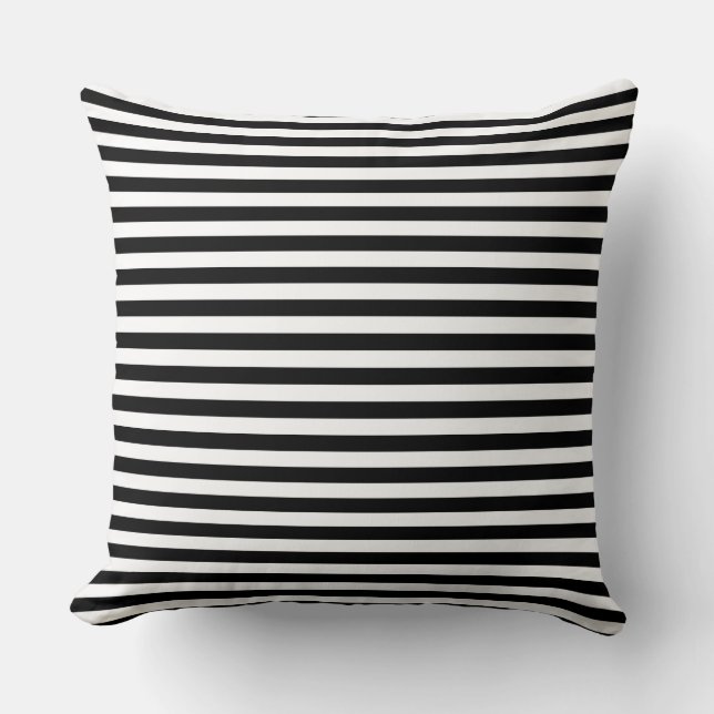 Modern Half-Inch Black & White Stripe Pattern Cushion (Front)