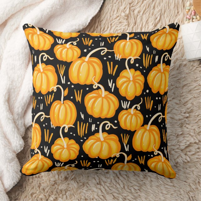 Modern Halloween Autumn Pumpkin Patch pattern Cushion (Blanket)