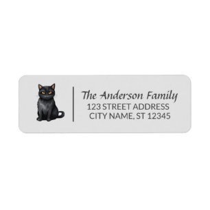 Modern Halloween Black Cat Custom Family Name Return Address Label