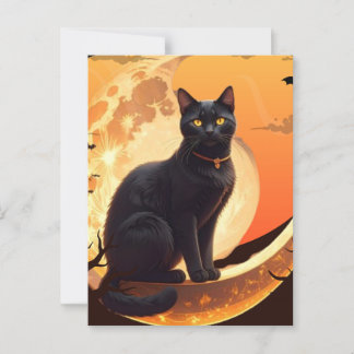 Modern Halloween Black Cat Postcard