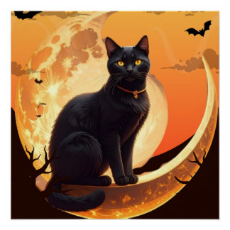 Modern Halloween Black Cat Poster