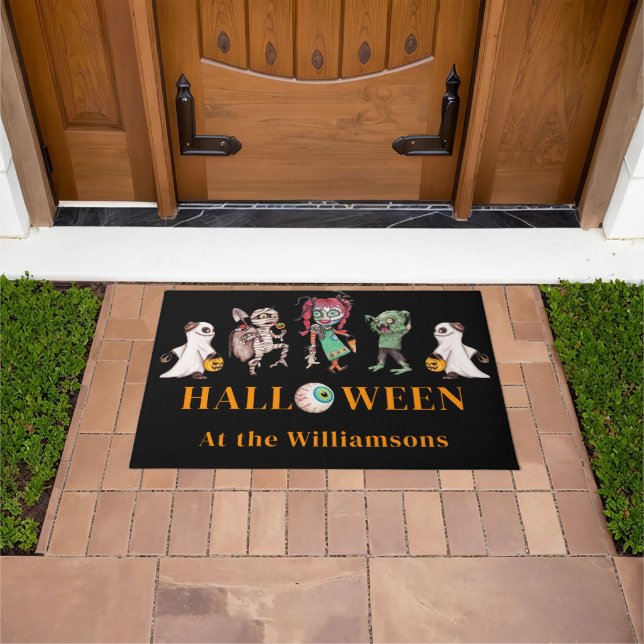 Modern Halloween  black spooky Doormat (Outdoor)