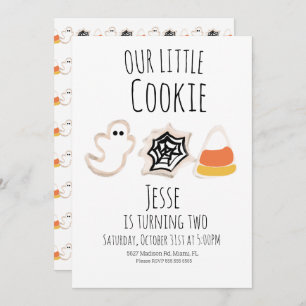 Modern Halloween Cookie Ghost Spider Birthday Invitation