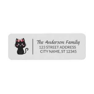 Modern Halloween Cute Black Cat Custom Family Name Return Address Label