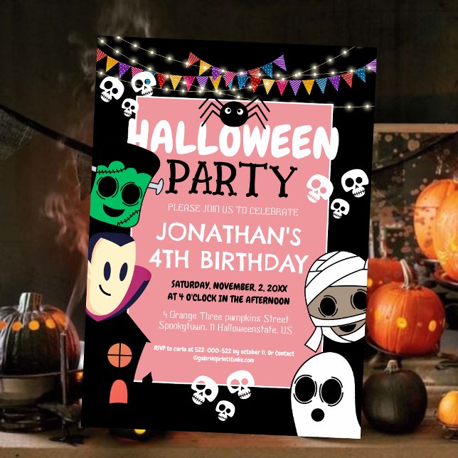 Modern Halloween Cute Spooky Ghouls Birthday Party Invitation (Creator Uploaded)