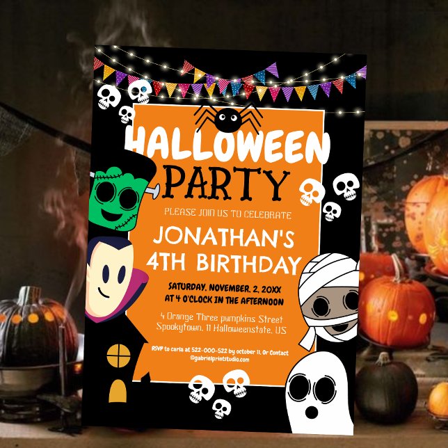 Modern Halloween Cute Spooky Ghouls Birthday Party Invitation (Creator Uploaded)