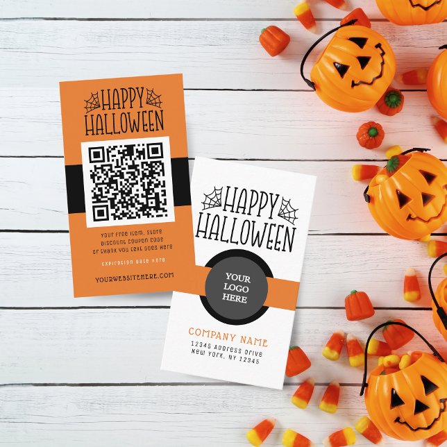 Modern Halloween Discount Code Business Cards (Modern Halloween Coupon Business Cards Pack of 100 in Orange, Grey, White and Black)