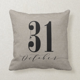 Modern Halloween October 31 Spider Burlap Cushion