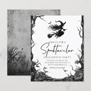 Modern Halloween Party Black and White Invitation
