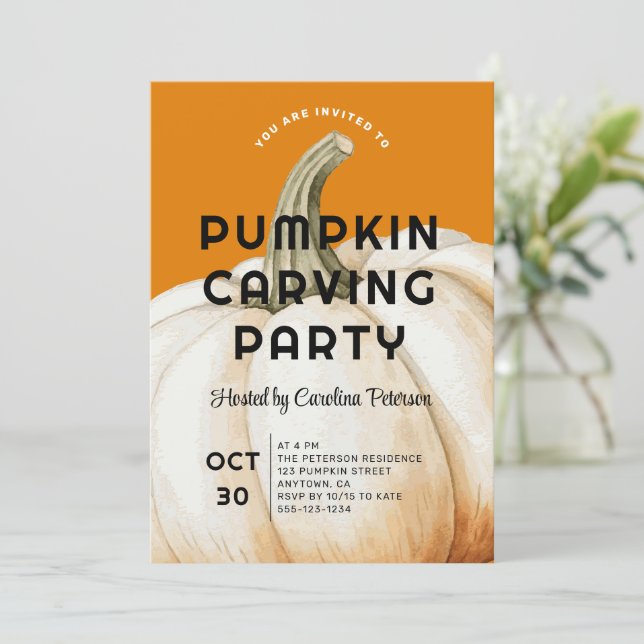 Modern Halloween Pumpkin Carving Family Party Invitation (Standing Front)