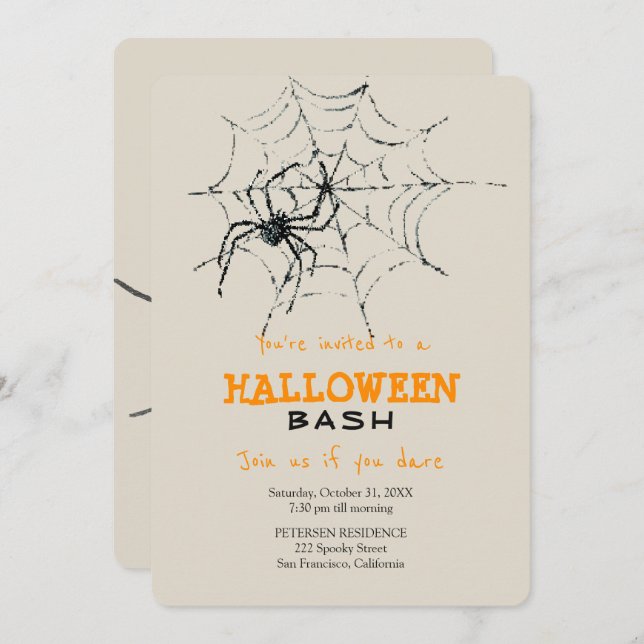 Modern Halloween simple creepy spider party Invitation (Front/Back)