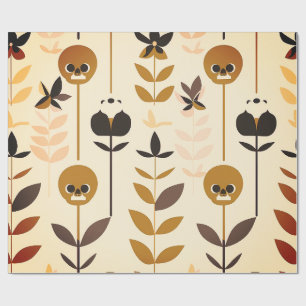 Modern Halloween Skull Floral Pattern Wrapping Pap Paper