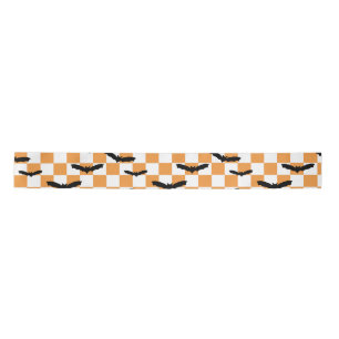 Modern Halloween Spooky Bats Orange Chequerboard Satin Ribbon