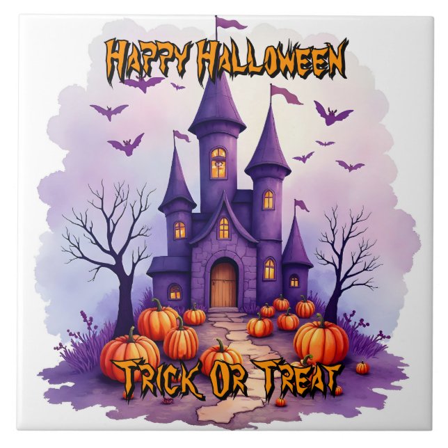 Modern Halloween Spooky Cute Collection Ceramic Tile (Front)
