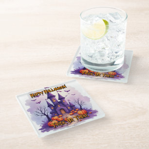 Modern Halloween Spooky Cute Collection Glass Coaster