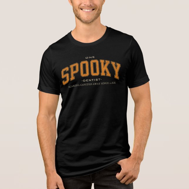 Modern Halloween Spooky Dentist Est. Date Custom Tri-Blend Shirt (Front)