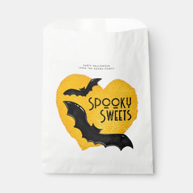 Modern Halloween Spooky Sweets Flying Bat & Moon Favour Bag (Front)