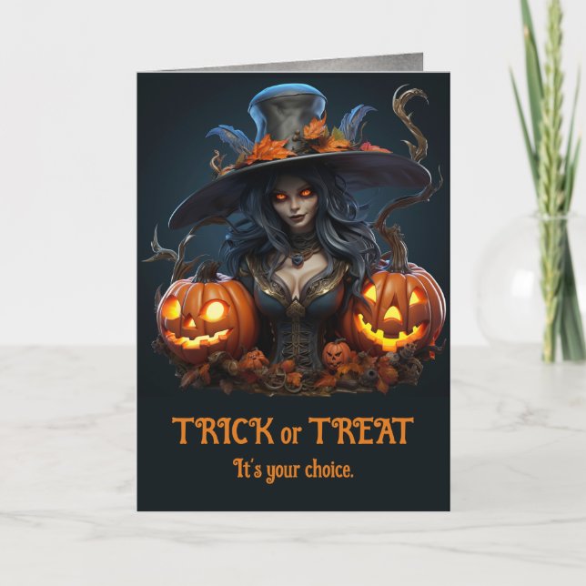 Modern Halloween Witch with Jack o' Lanterns Card (Front)