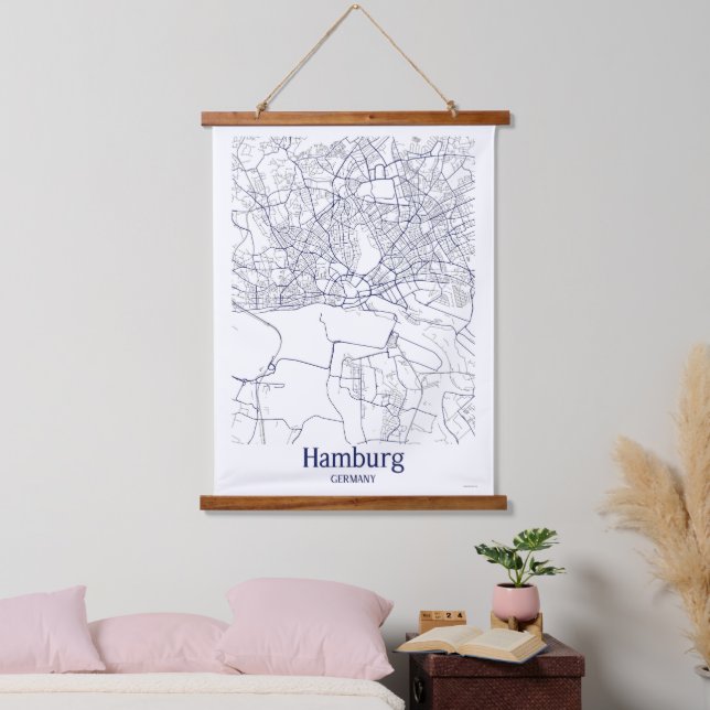 Modern Hamburg Germany City Map   Hanging Tapestry (Bedroom)