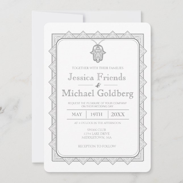 Modern hamsa geometric wedding invitation (Front)