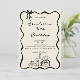 MODERN Hand Drawn 30th Birthday Invitation
