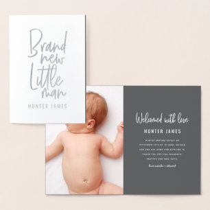 Modern hand drawn baby boy birth announcement
