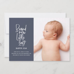 Modern hand drawn baby girl birth announcement