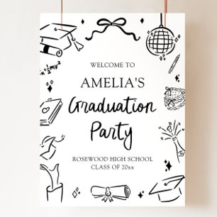Modern Hand Drawn Bow Graduation Party Welcome Poster