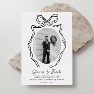 Modern Hand Drawn Bow Whimsical Photo Wedding Invitation