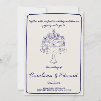Modern Hand Drawn Cake Retro boho wedding Invitation