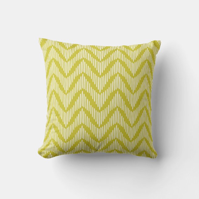 Modern Hand-Drawn Chevron Pattern Chartreuse Cushion (Front)