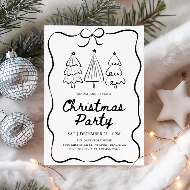 Modern Hand Drawn Christmas Tree Holiday Party Invitation (Creator Uploaded)