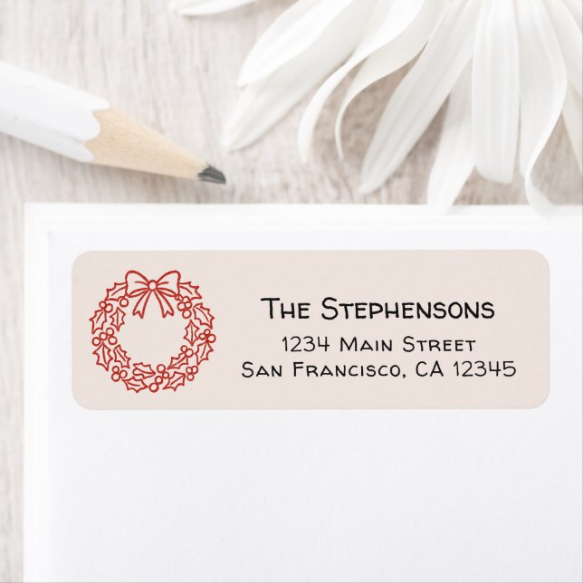 Modern Hand Drawn Christmas Wreath Return Address Label (Insitu)
