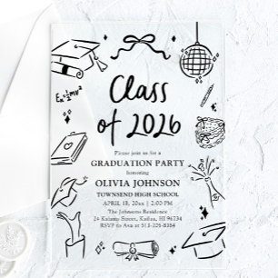 Modern Hand Drawn Class of 2026 Graduation Party Acrylic Invitations