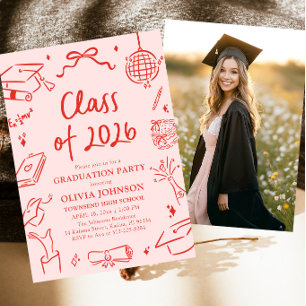 Modern Hand Drawn Class of 2026 Graduation Party Invitation